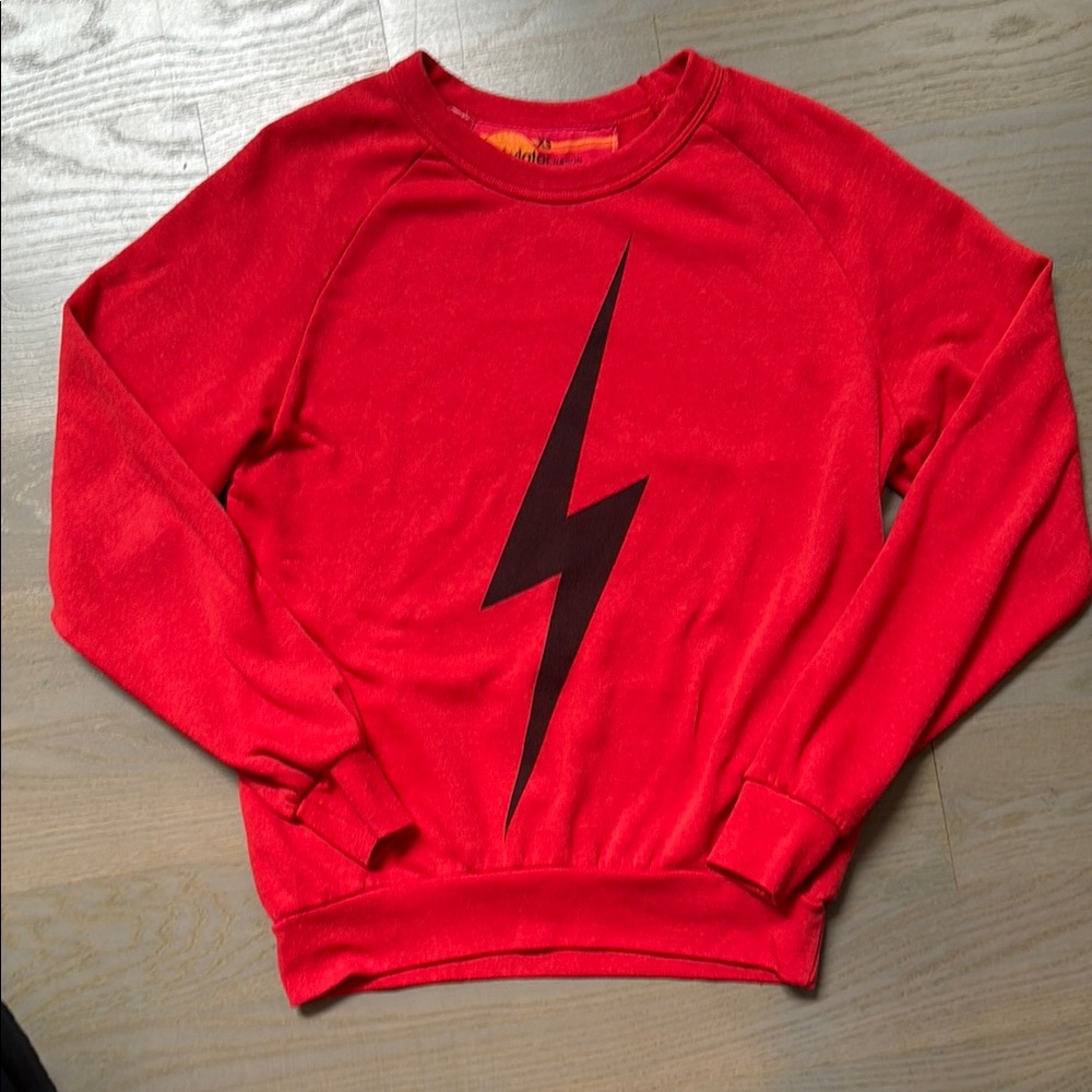 Aviator Nation Red Lightning Bolt Crewneck Sweatshirt
